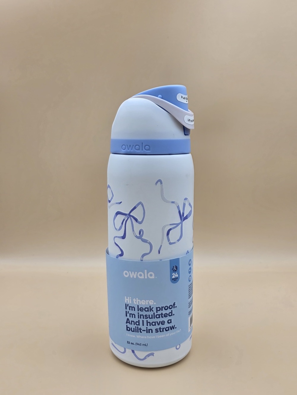 owala Light Blue & White Insulated Water Bottle with Built-In Straw